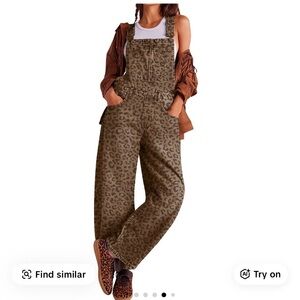 Leopard Print Wide Leg Overalls